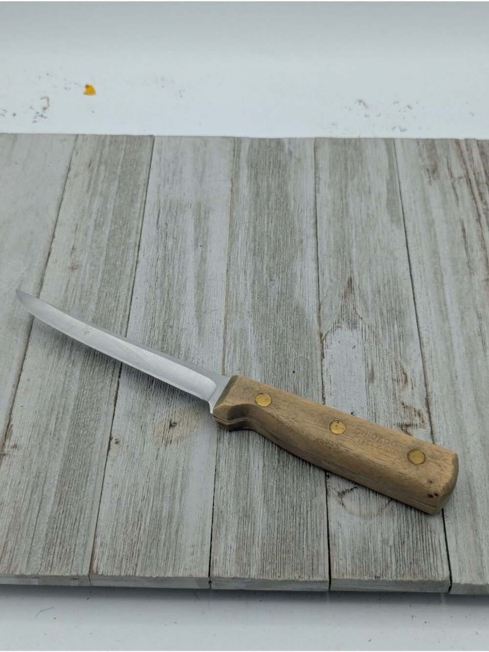Chicago Walnut Handle Boning Knife Used 5" Blade 9 5/8" Length